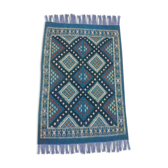 Kilim tapis bleu fait à la main en laine 58x85cm