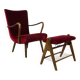 Velvet armchair with footstool, Denmark 1950s