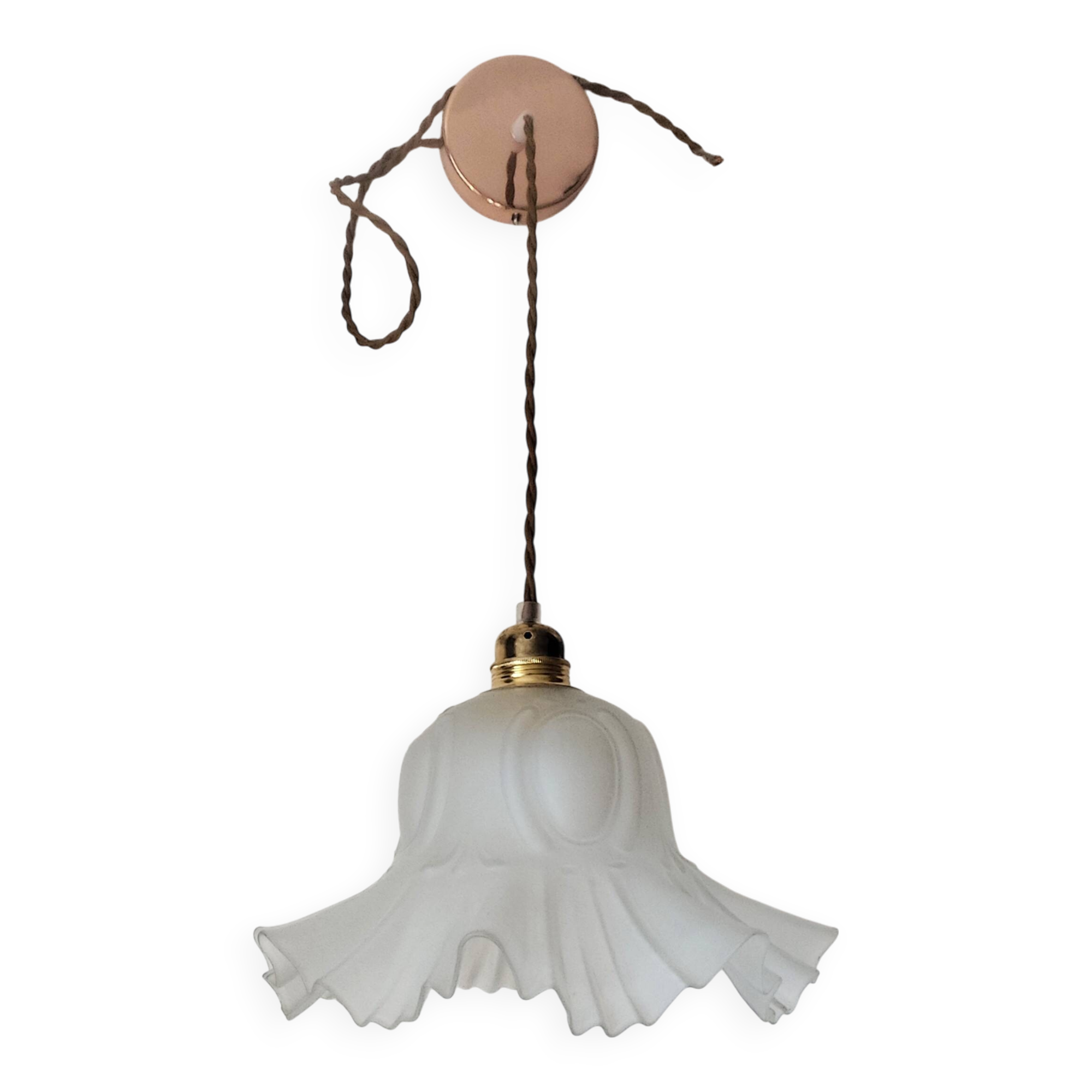 Pendant light with old glass tulip