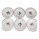 Set of 6 porcelain soup plates, Badonviller, red flower, 1950