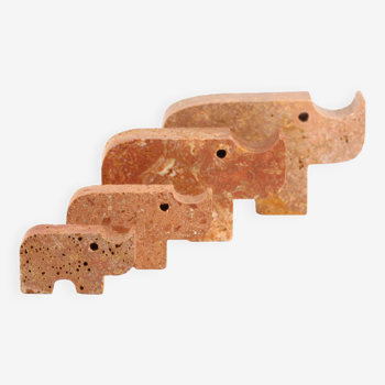 Set de 4 sculptures rhinoceros en travertin par Fratelli Mannelli, années 70