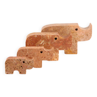 Set of 4 rhino sculptures in travertine by Fratelli Mannelli, 1970s