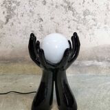 Black and white opaline hand lamp.