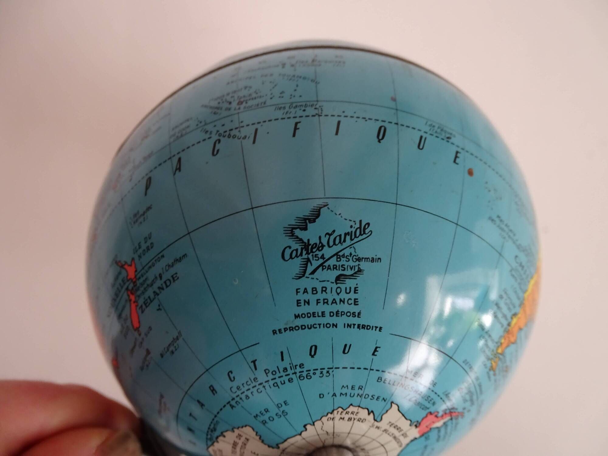 World globe sheet metal map taride cards vintage 50 60 - ø 12.5 cm