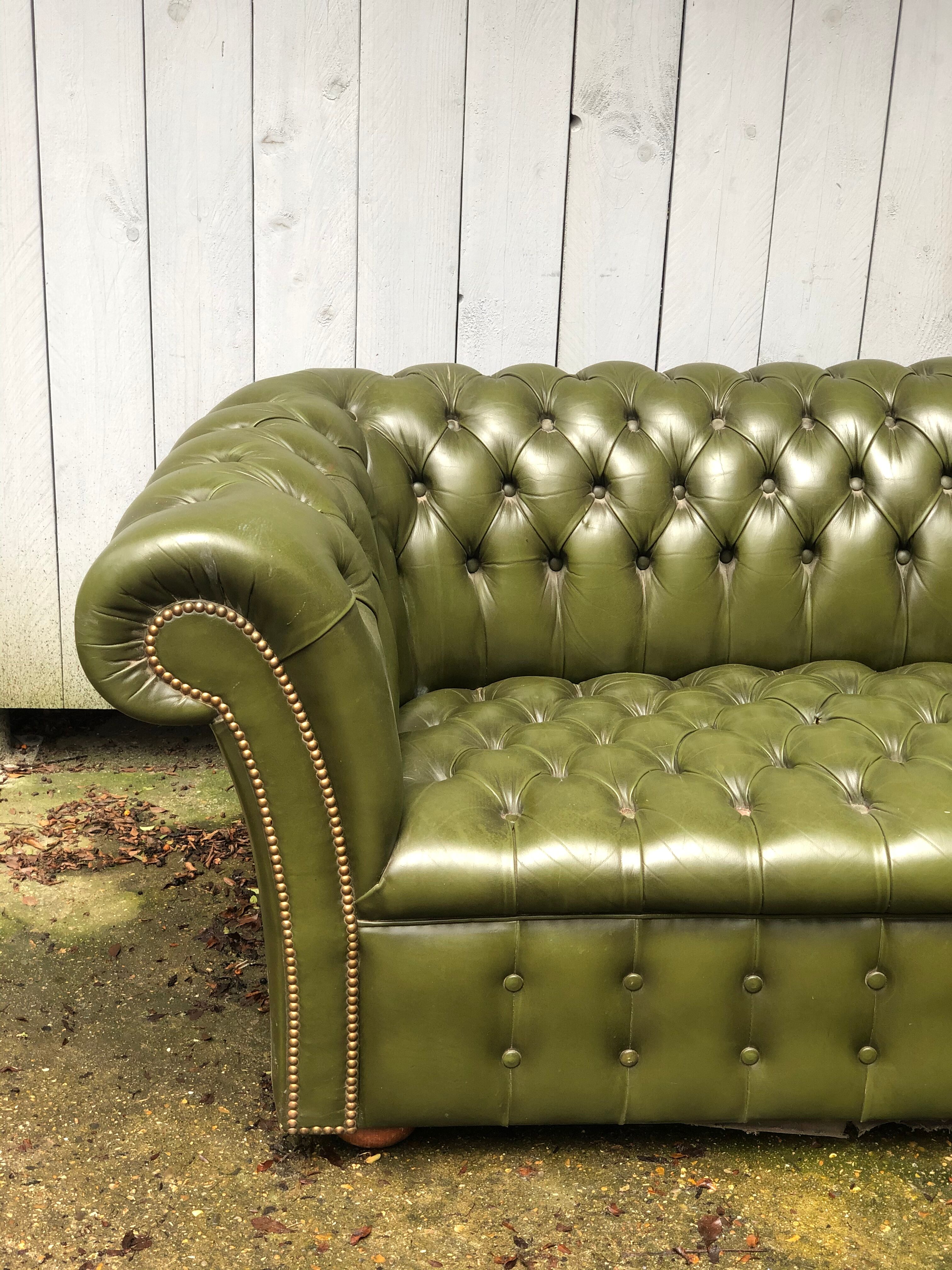 Chesterfield green leather sofa