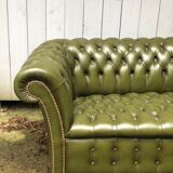 Chesterfield green leather sofa