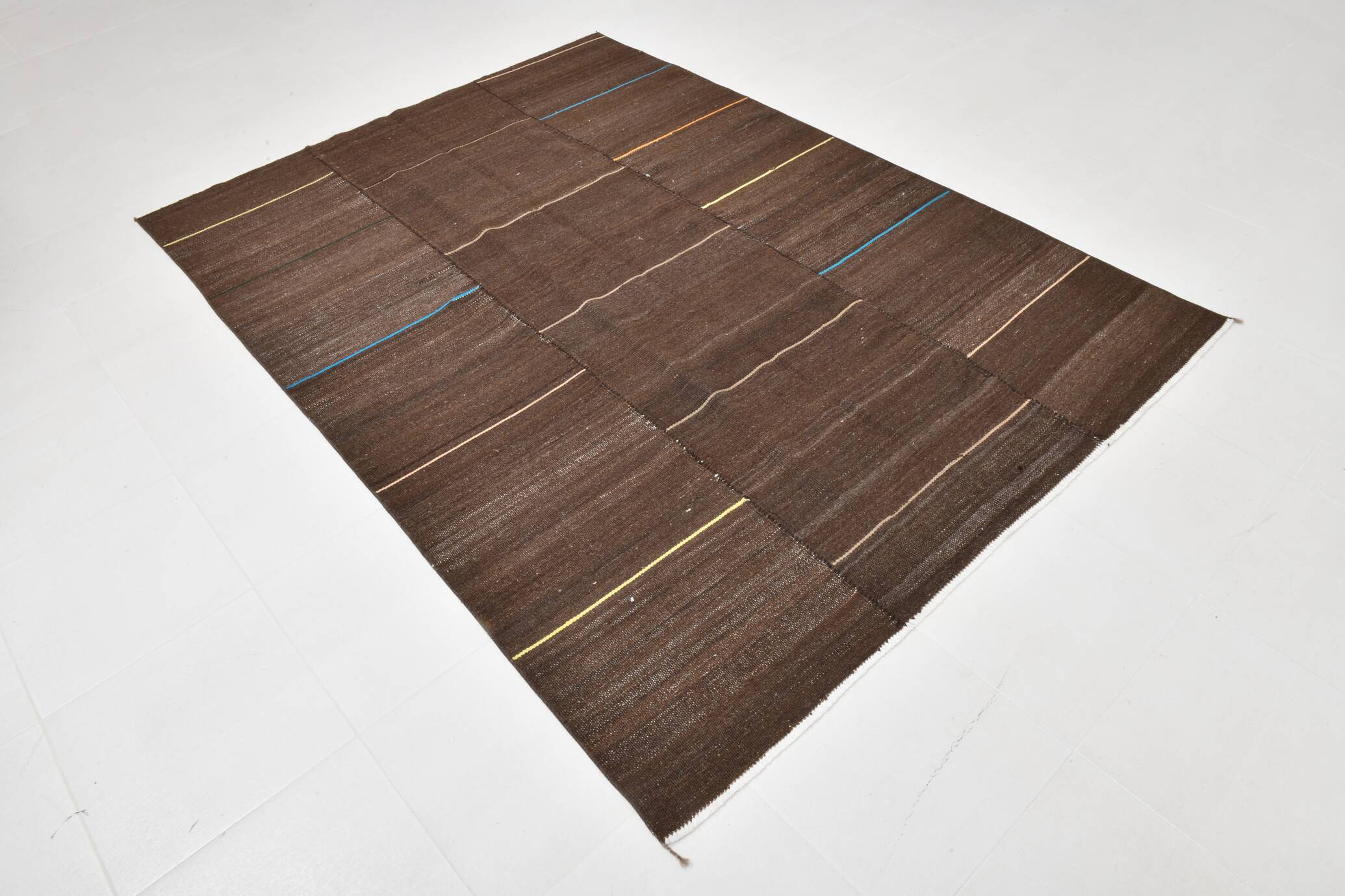 5x8 Dark Brown Ethnic Turkish Kilim Rug, 169x238Cm