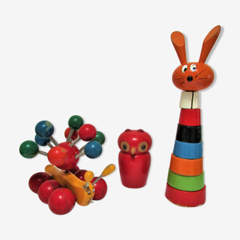 three toys wood nice snail rabbit vintage design FMF Kouvalias