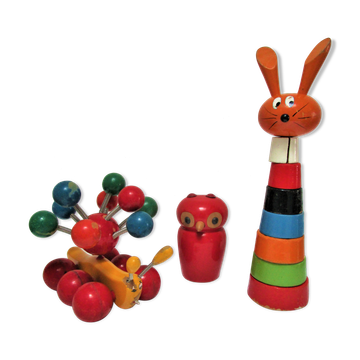 three toys wood nice snail rabbit vintage design FMF Kouvalias
