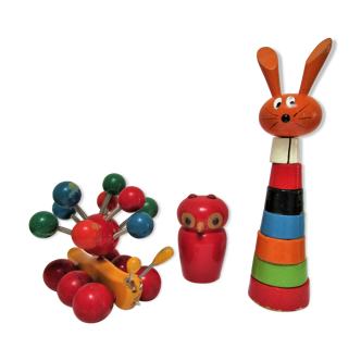 three toys wood nice snail rabbit vintage design FMF Kouvalias