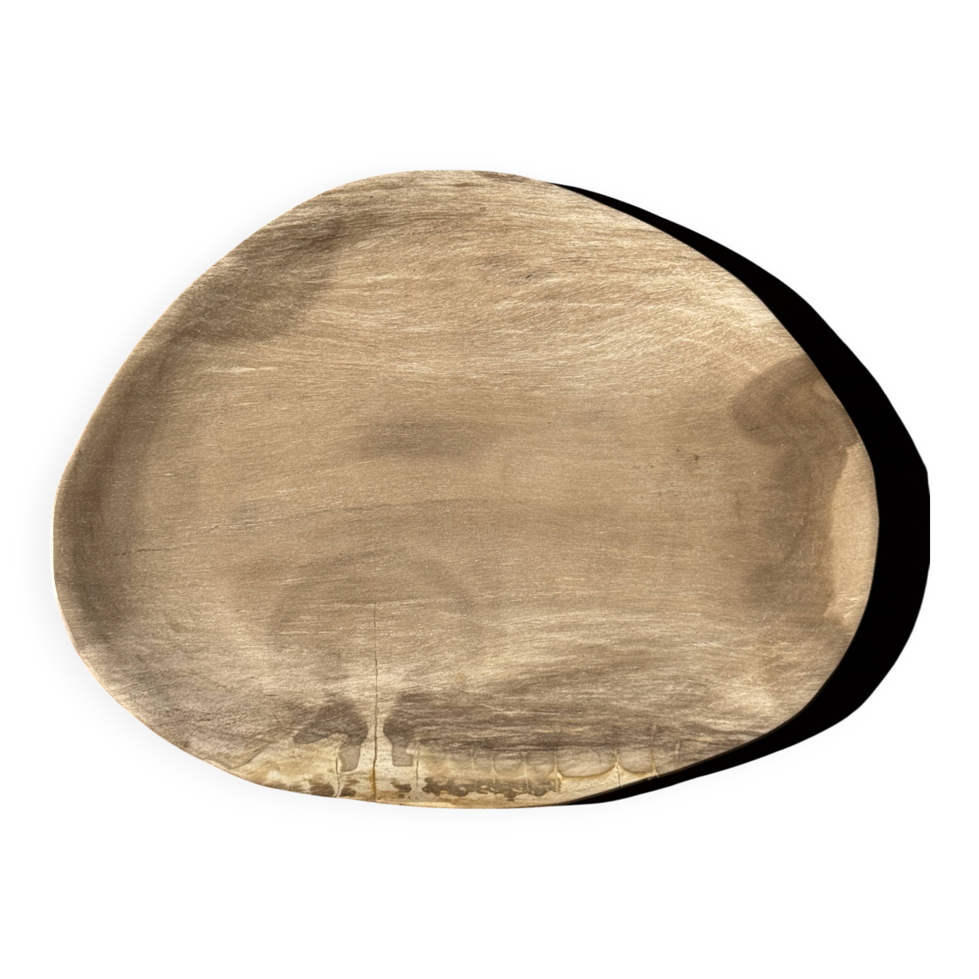 Large oval beige petrified wood dish or bowl D36x28 -3783