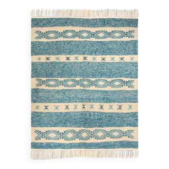 Kilim berbere ecru et bleu 200 x 153 cm