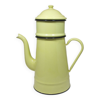 Old yellow enamel coffee pot vintage retro deco