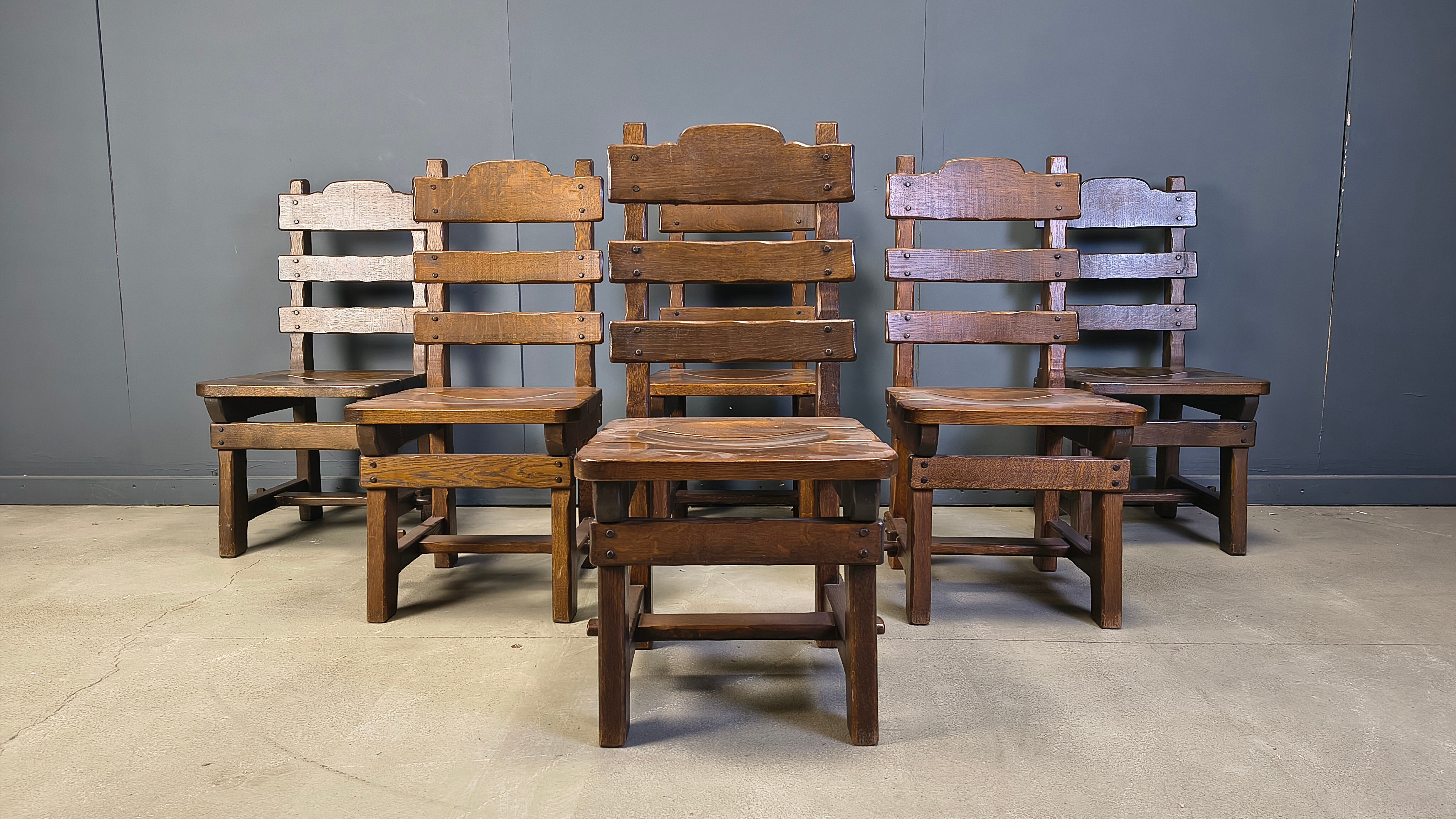 Vintage brutalist dining chairs, set of 6 - 1960s