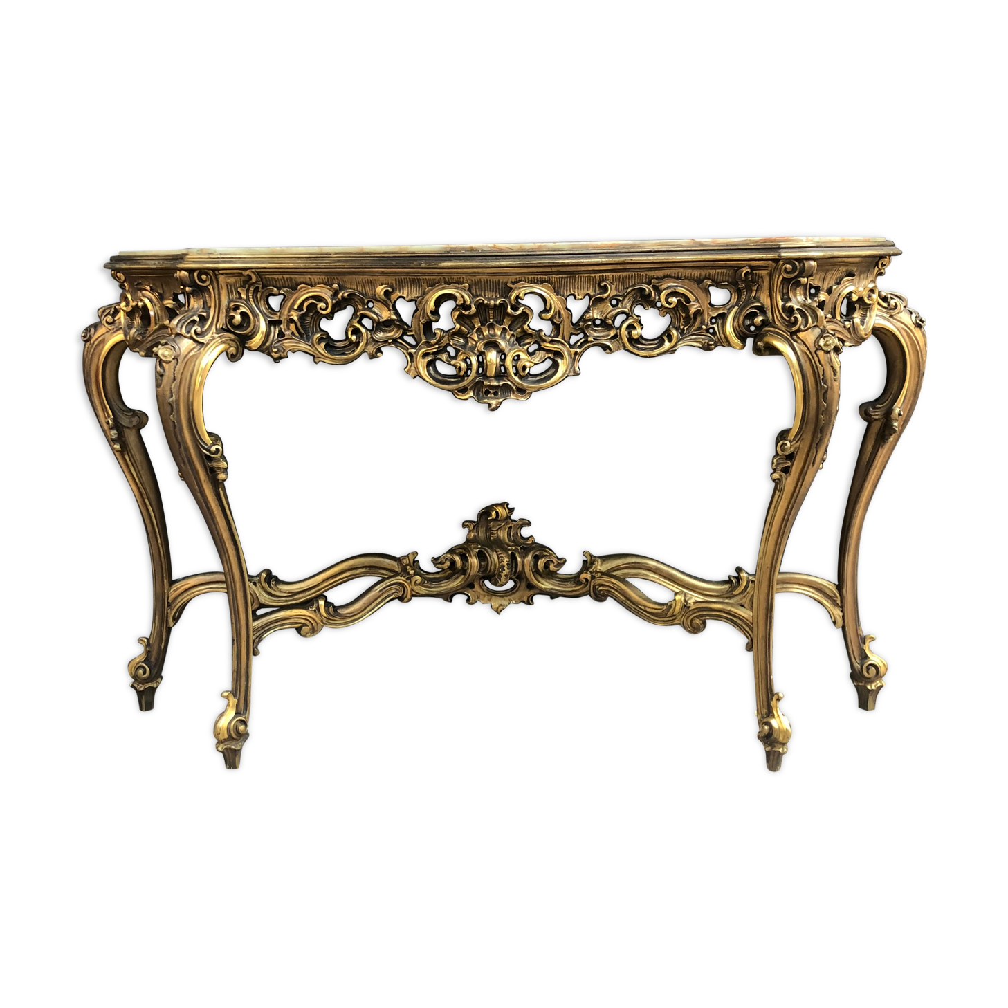 Golden wooden console on onyx Venetian baroque style