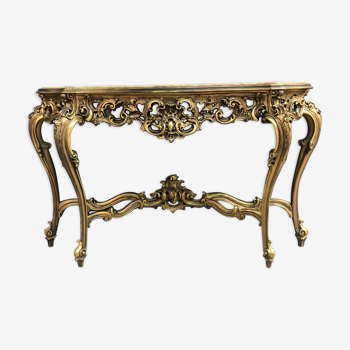 Golden wooden console on onyx Venetian baroque style