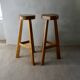 Pair of high bar stools, tripods, in solid wood