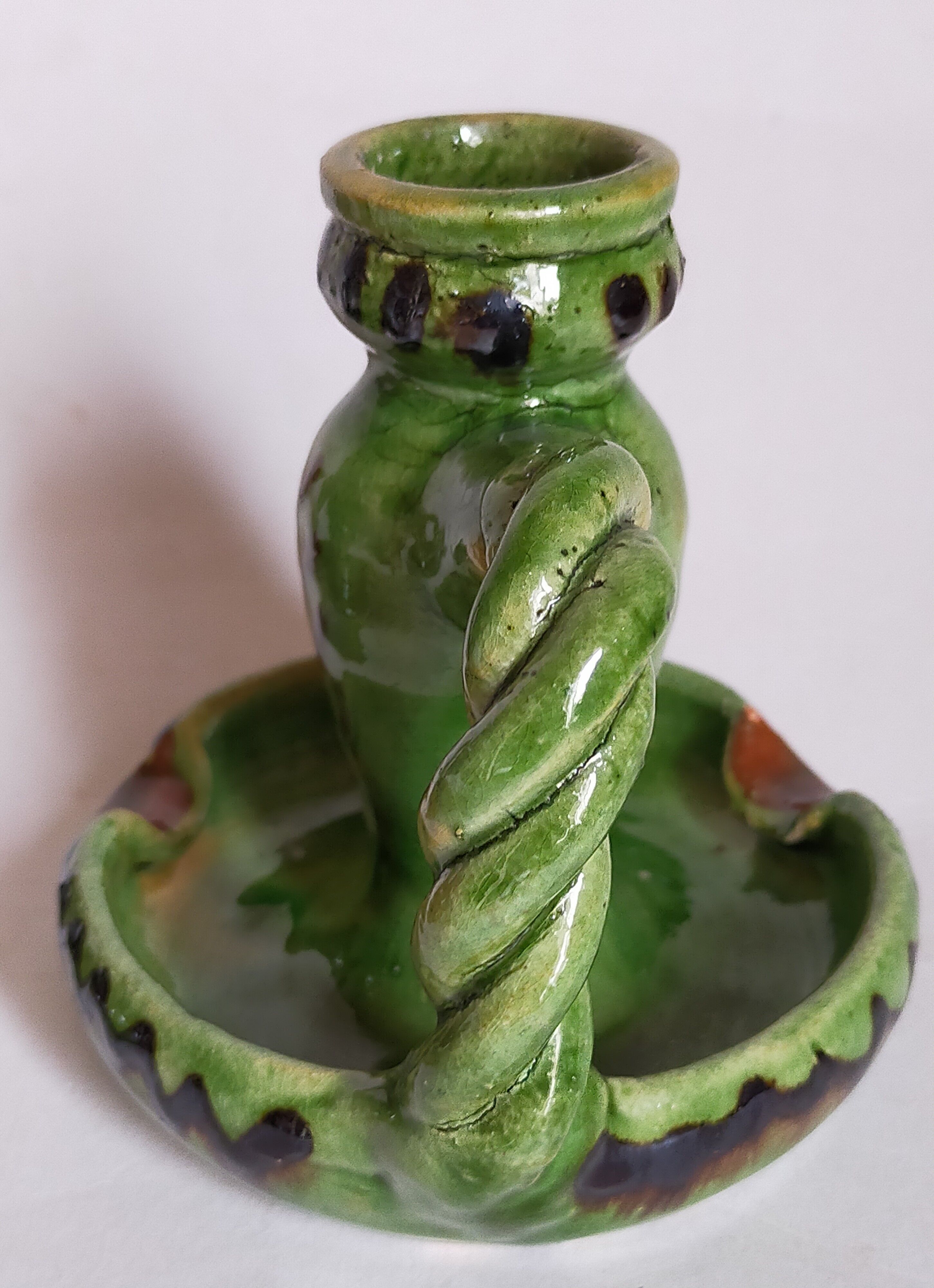 Duo of vintage potter's ceramic candle holders Regional Folk Art