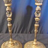 Pair of candlesticks old decor medallion a l antique signed F.Barbedienne