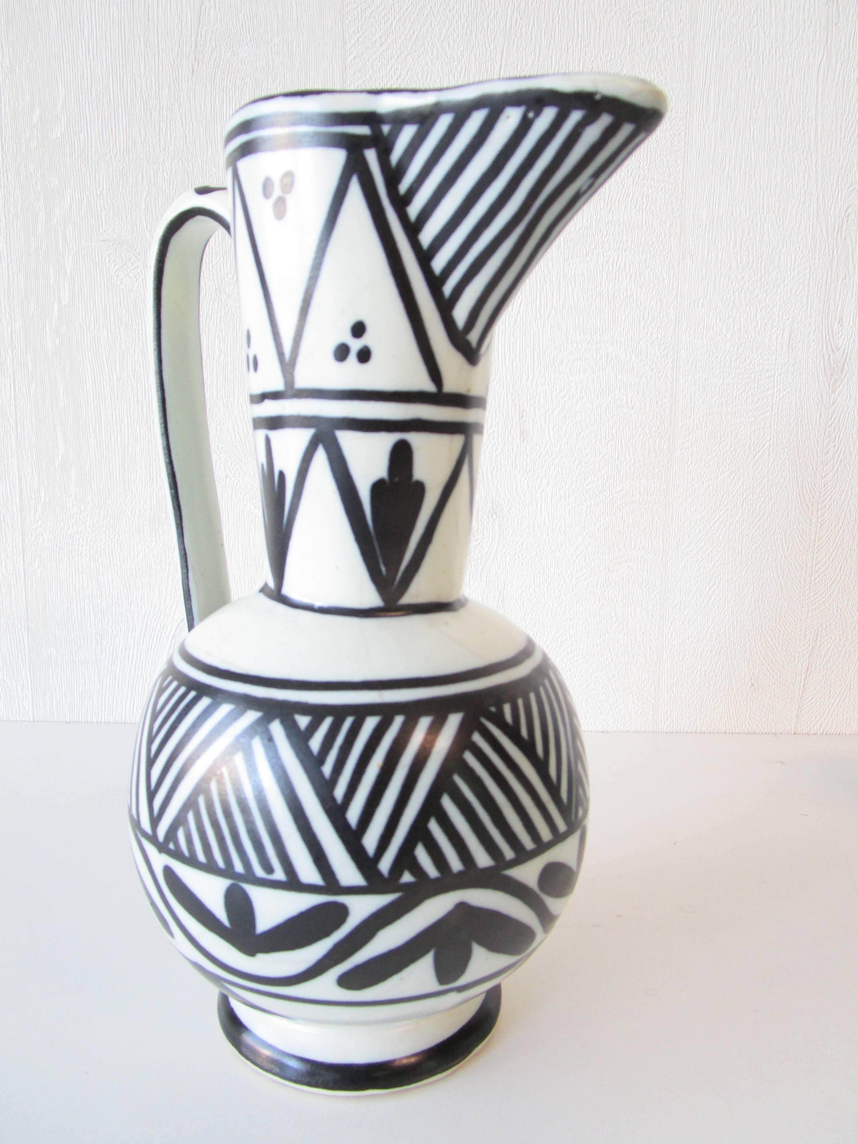 Ceramic tea set Moroccan black white antique