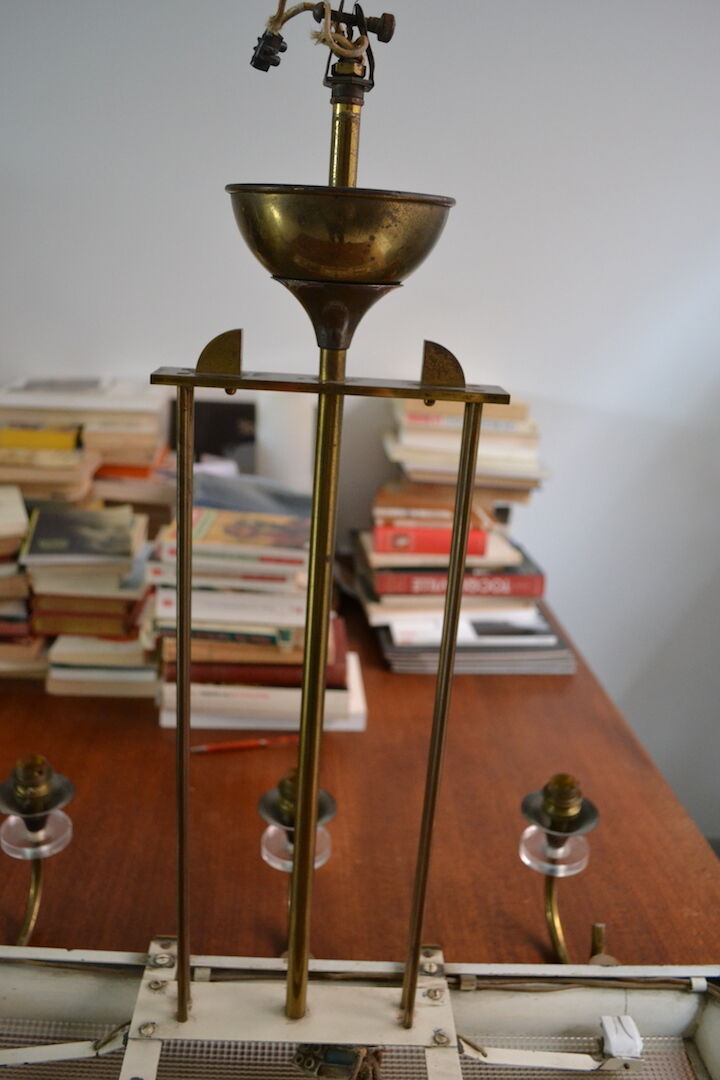 Rectangular Art Deco Chandelier 6 Golden Brass Lights