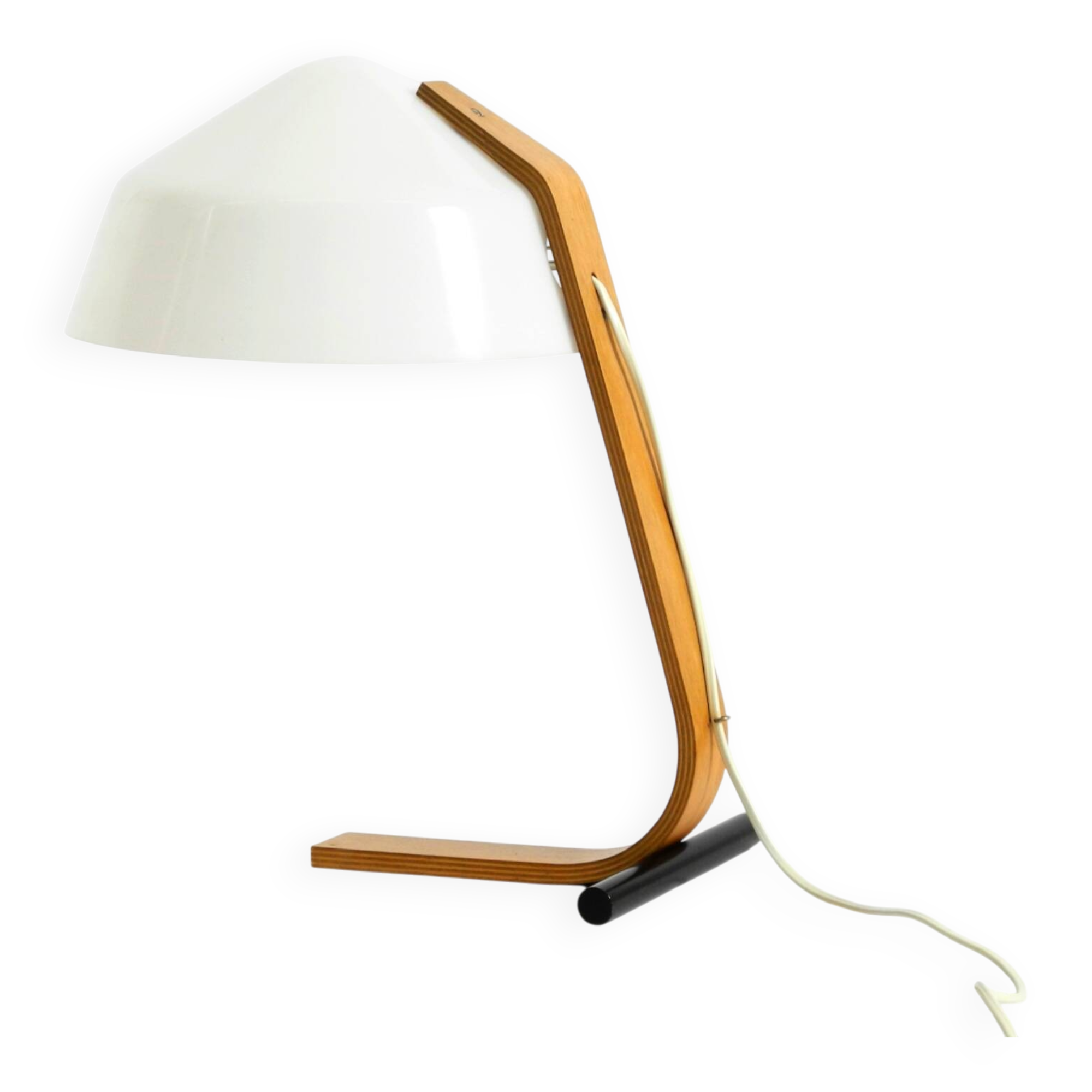 Original Space Age 1960s plywood table lamp with plastic shade by Temde
