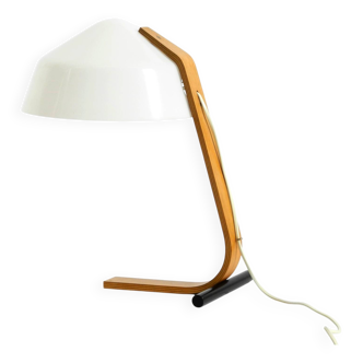 Original Space Age 1960s plywood table lamp with plastic shade by Temde
