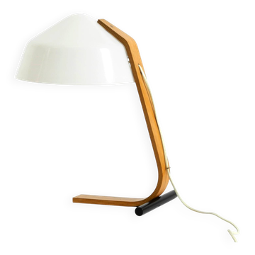 Original Space Age 1960s plywood table lamp with plastic shade by Temde