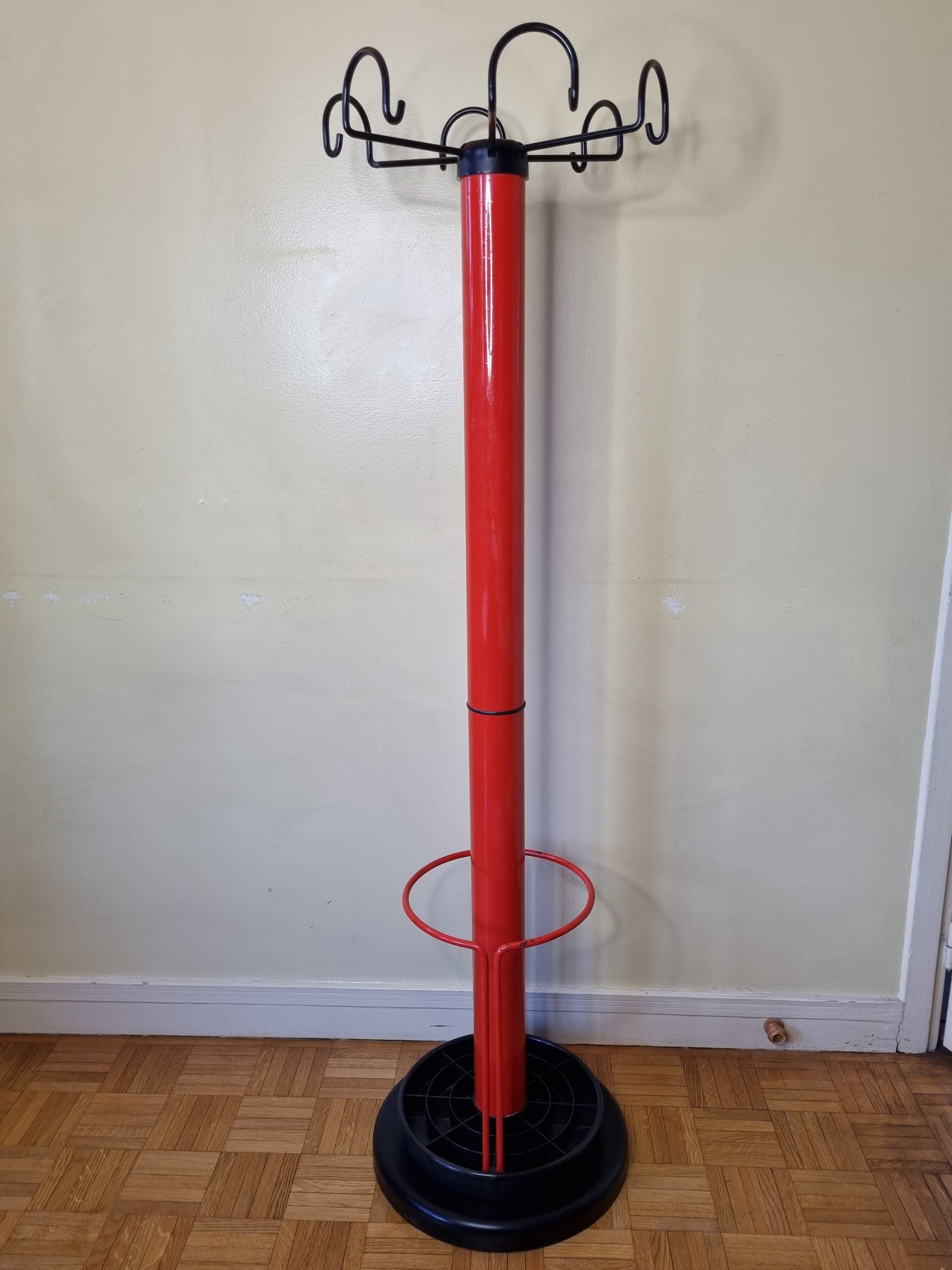 Coat rack in orange lacquered metal published by Seccose, 80s