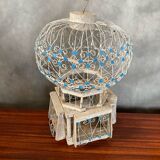 Old Bird Cage Hot Air Balloon Wood + Metal White Blue Vintage Deco