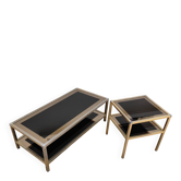 Ensemble tables basses verre fumé et métal années 70