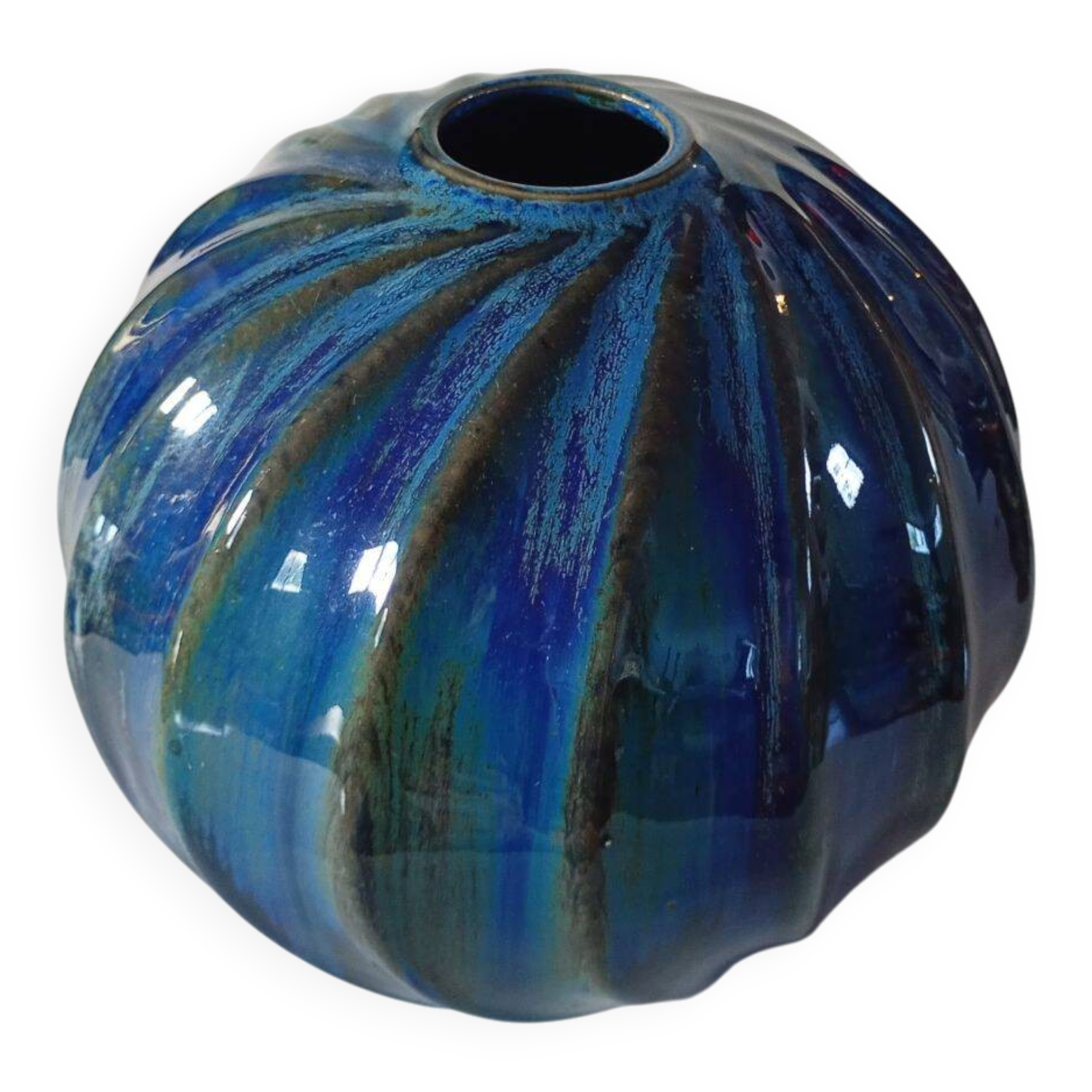 Art Deco Stoneware Ribbed Ball Vase by Alphonse Cytère  - Rambervillers