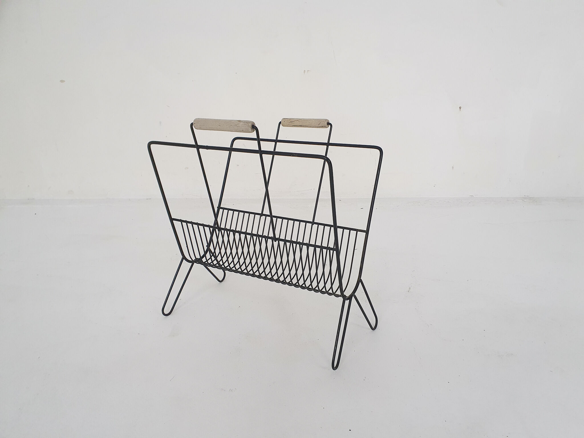 Mid-century black metal magazine stand, The Netherlands 1950's