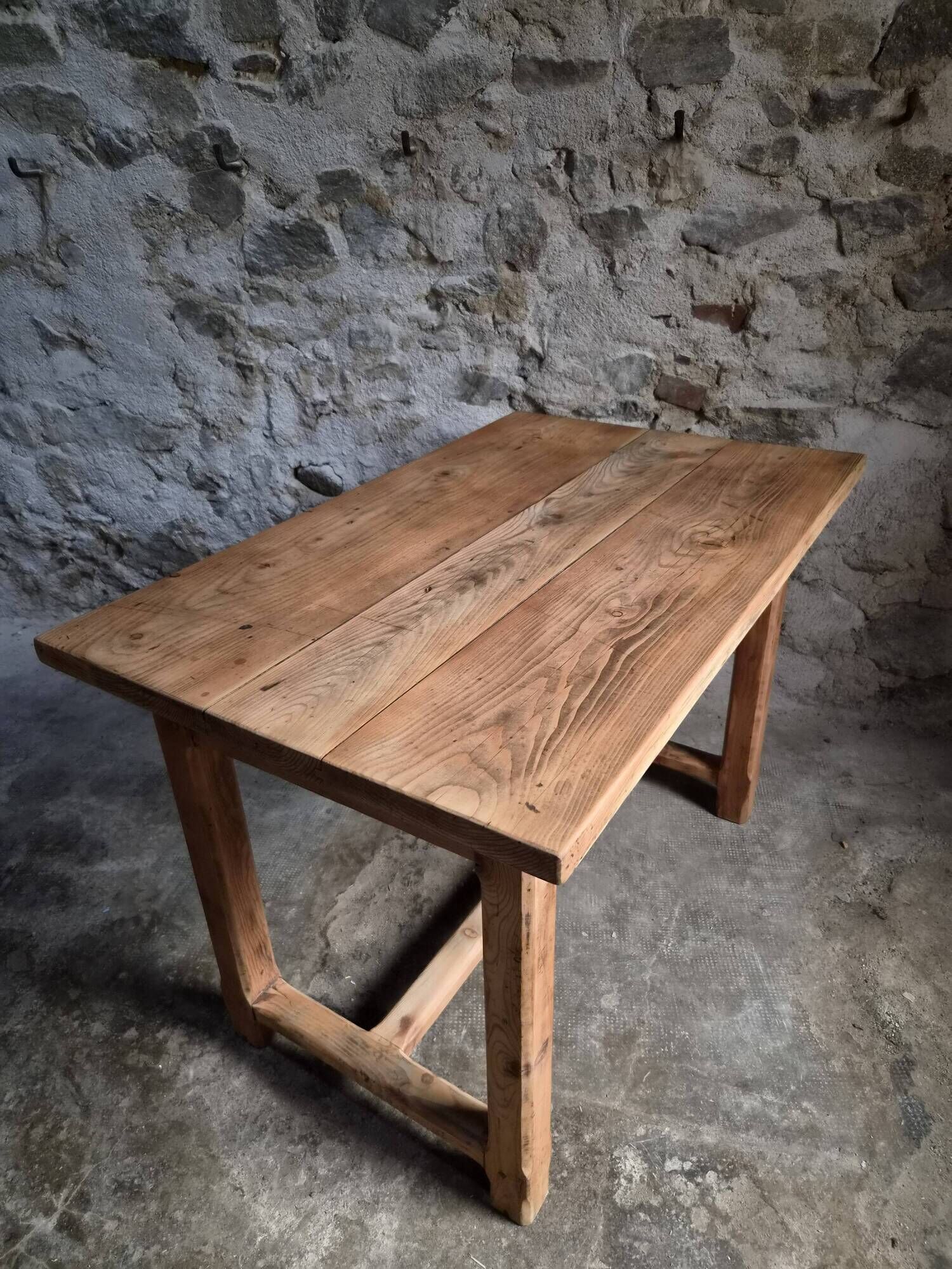 Vintage pine kitchen table or desk with two drawers – 1950s