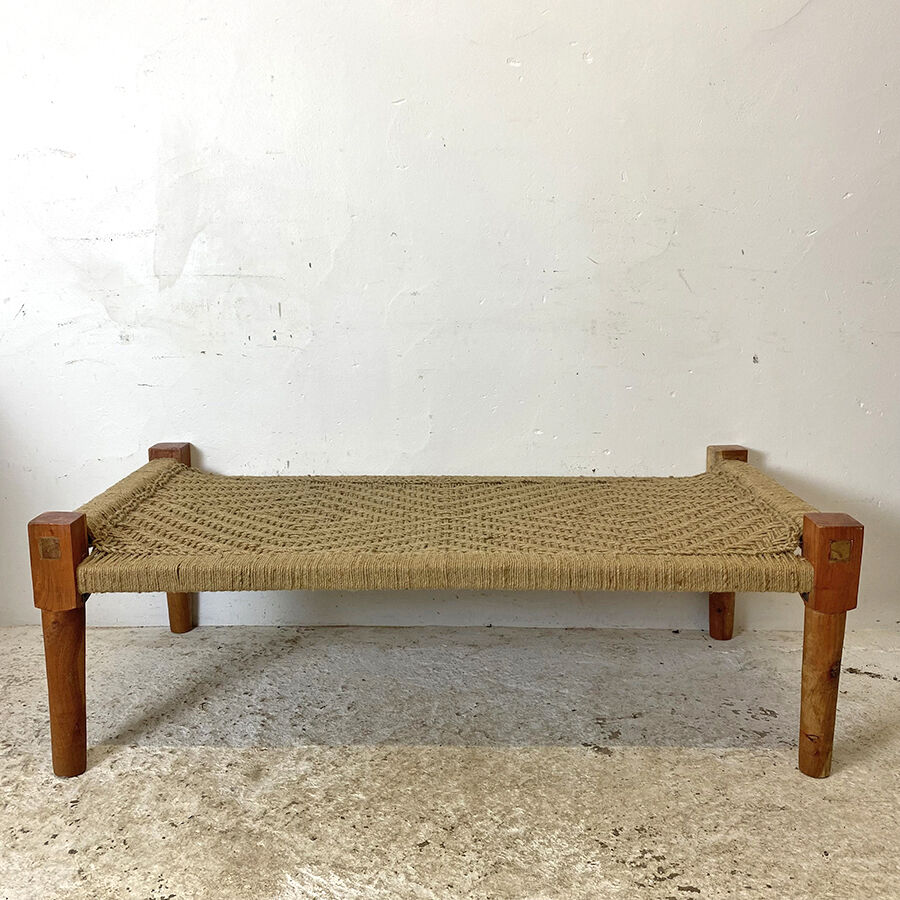 Charpoy Indian bench in braided rope