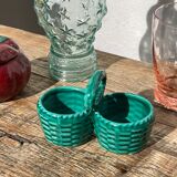 Green slurry pepper shaker, vintage ceramics