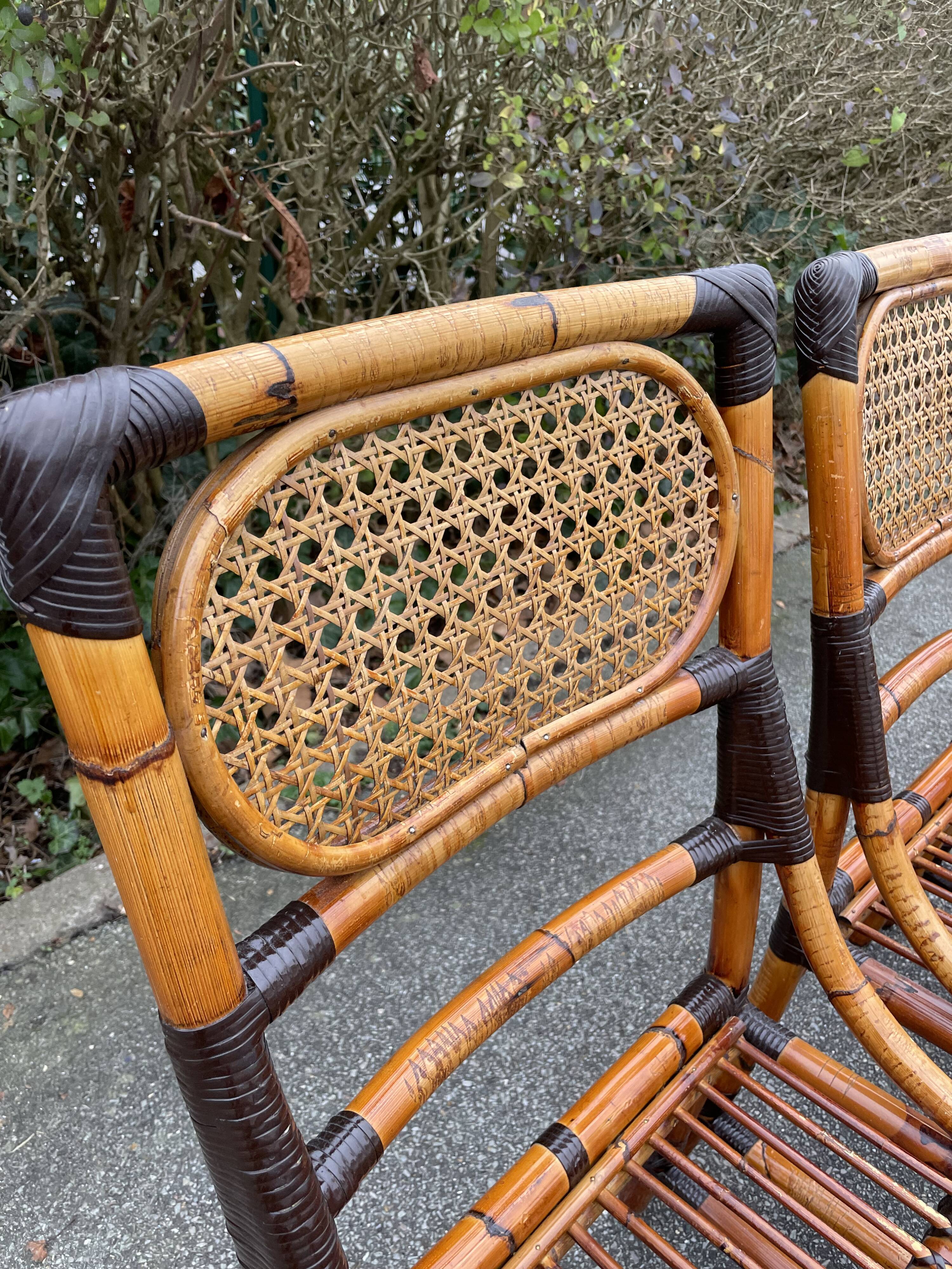 4 chaises en bambou et cannage
