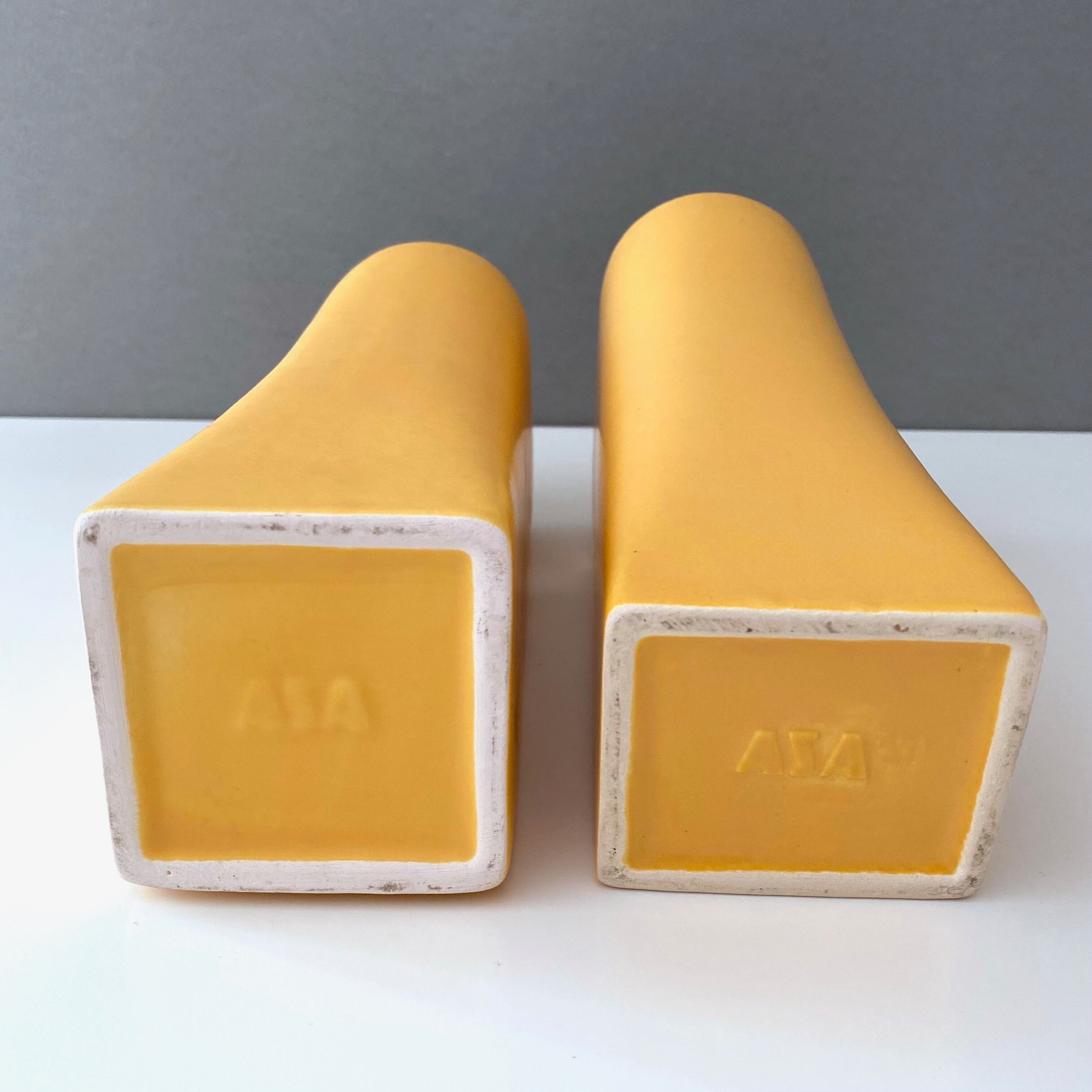 Asa selection vases "Faces" yellow, set of 2 ceramic vases, 90's