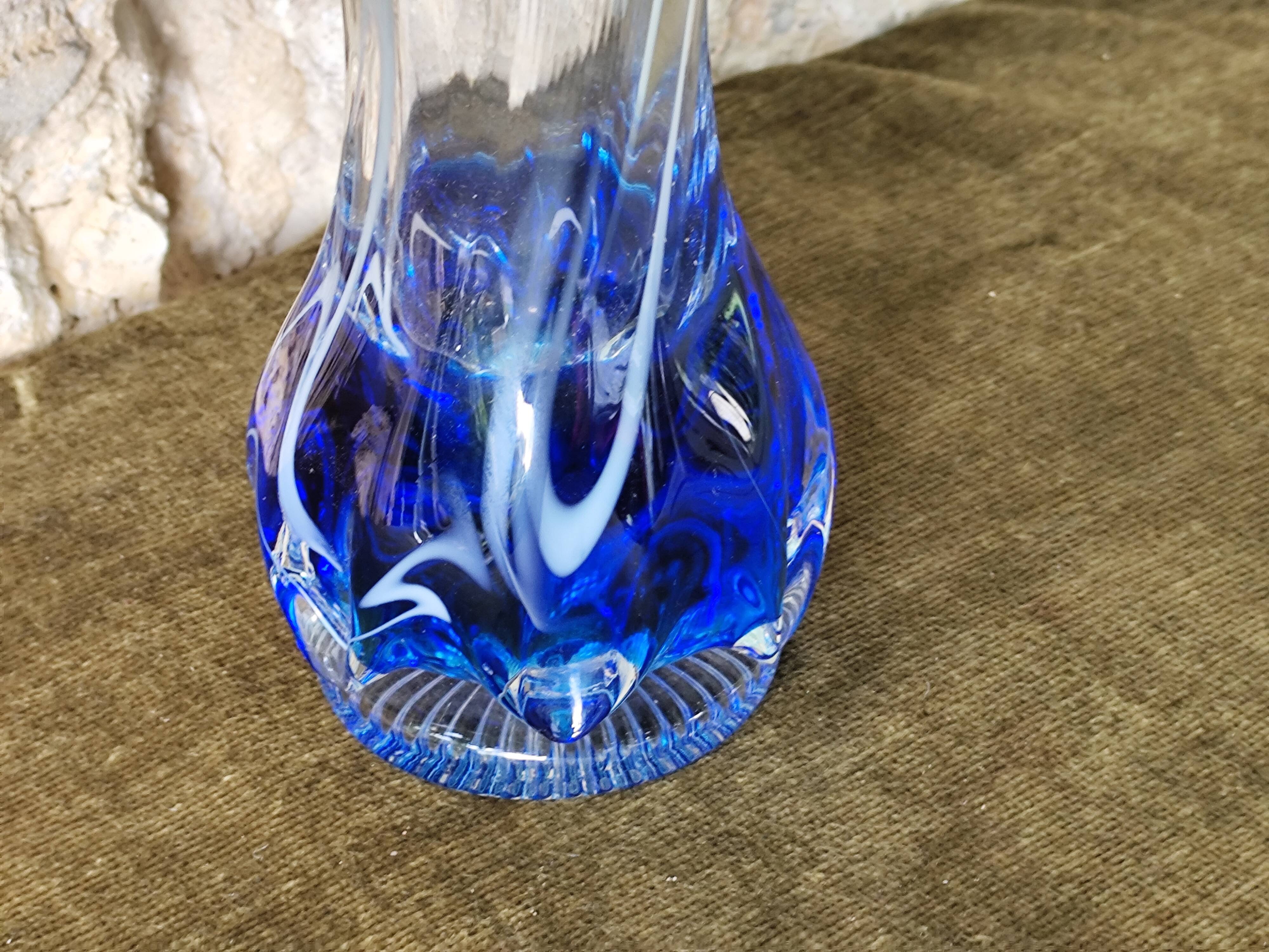 Large vintage blue glass vase