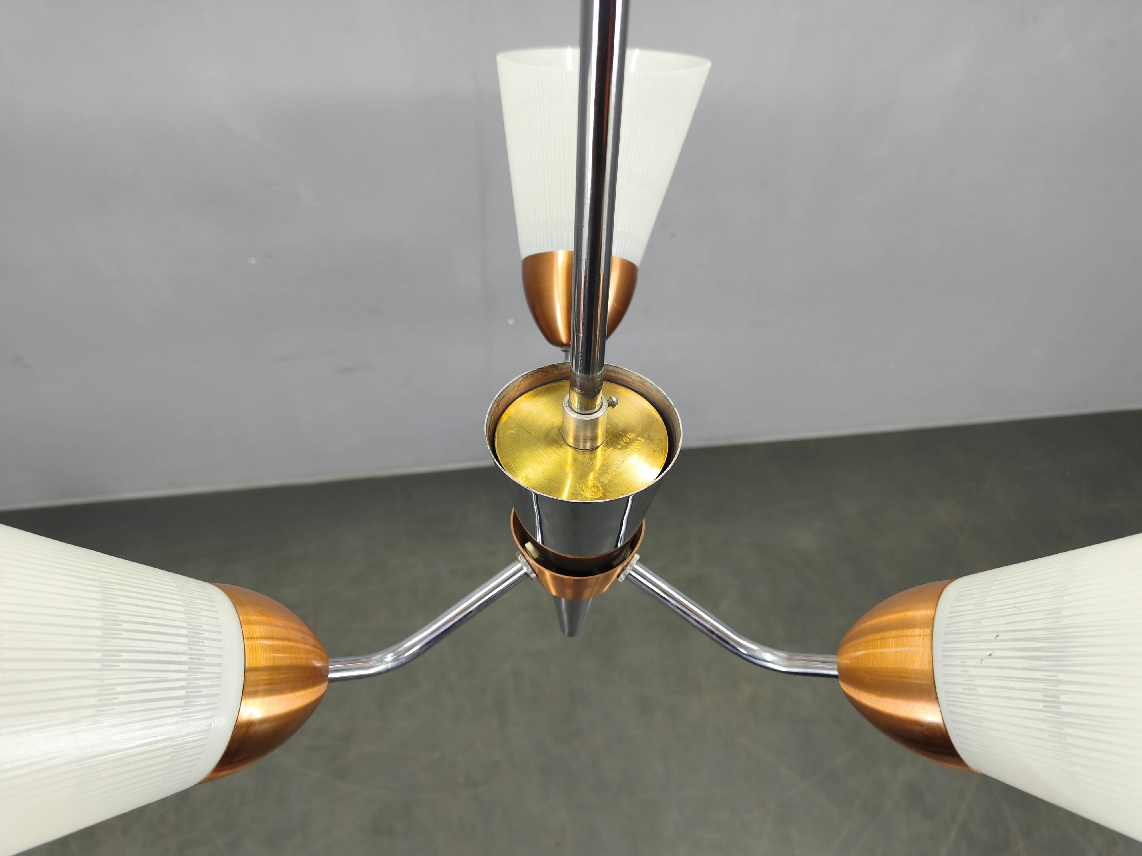 Mid-Century Pendant Light, Copper and Chrome, Czechoslovakia, 1970s