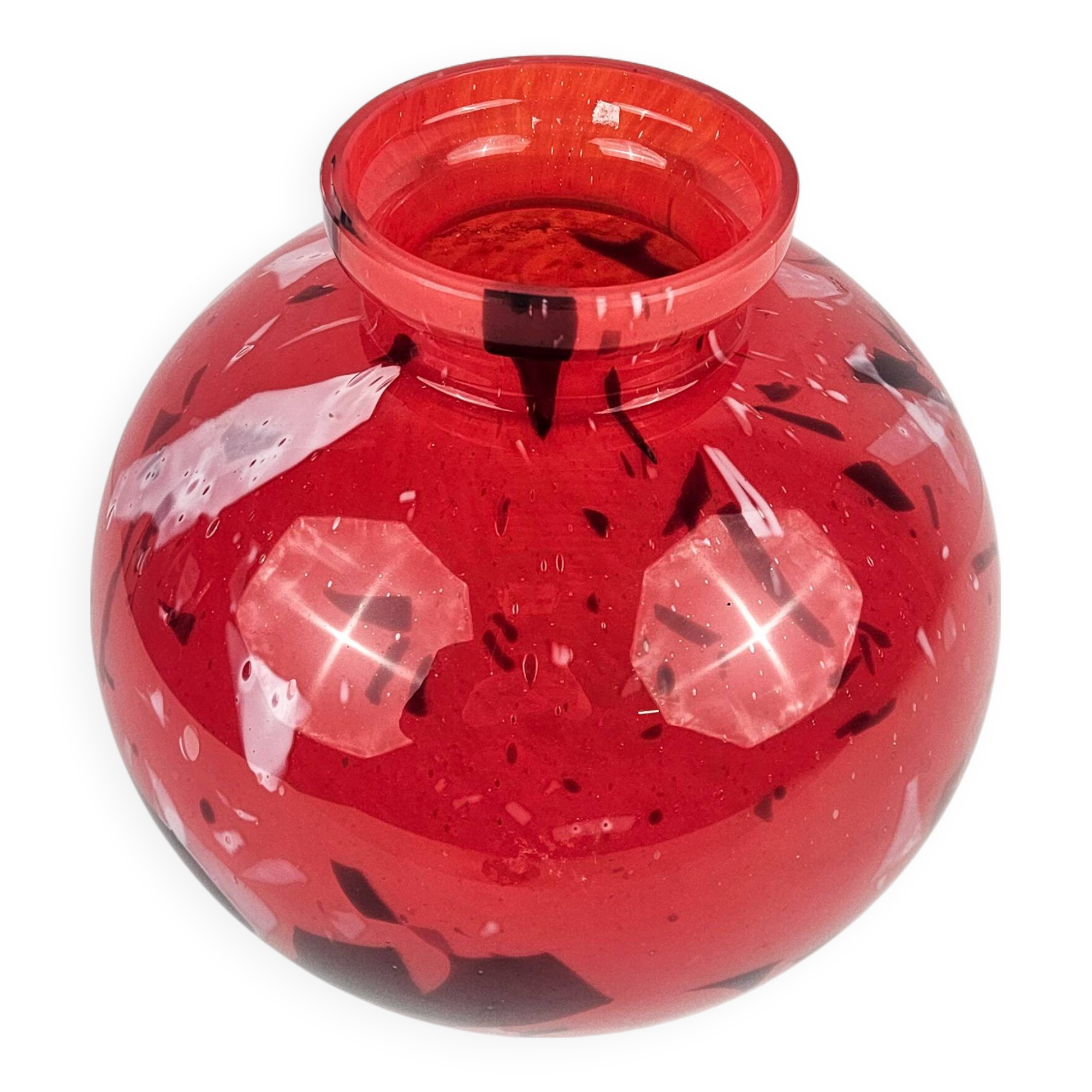 Vintage red glass ball vase
