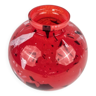 Vintage red glass ball vase