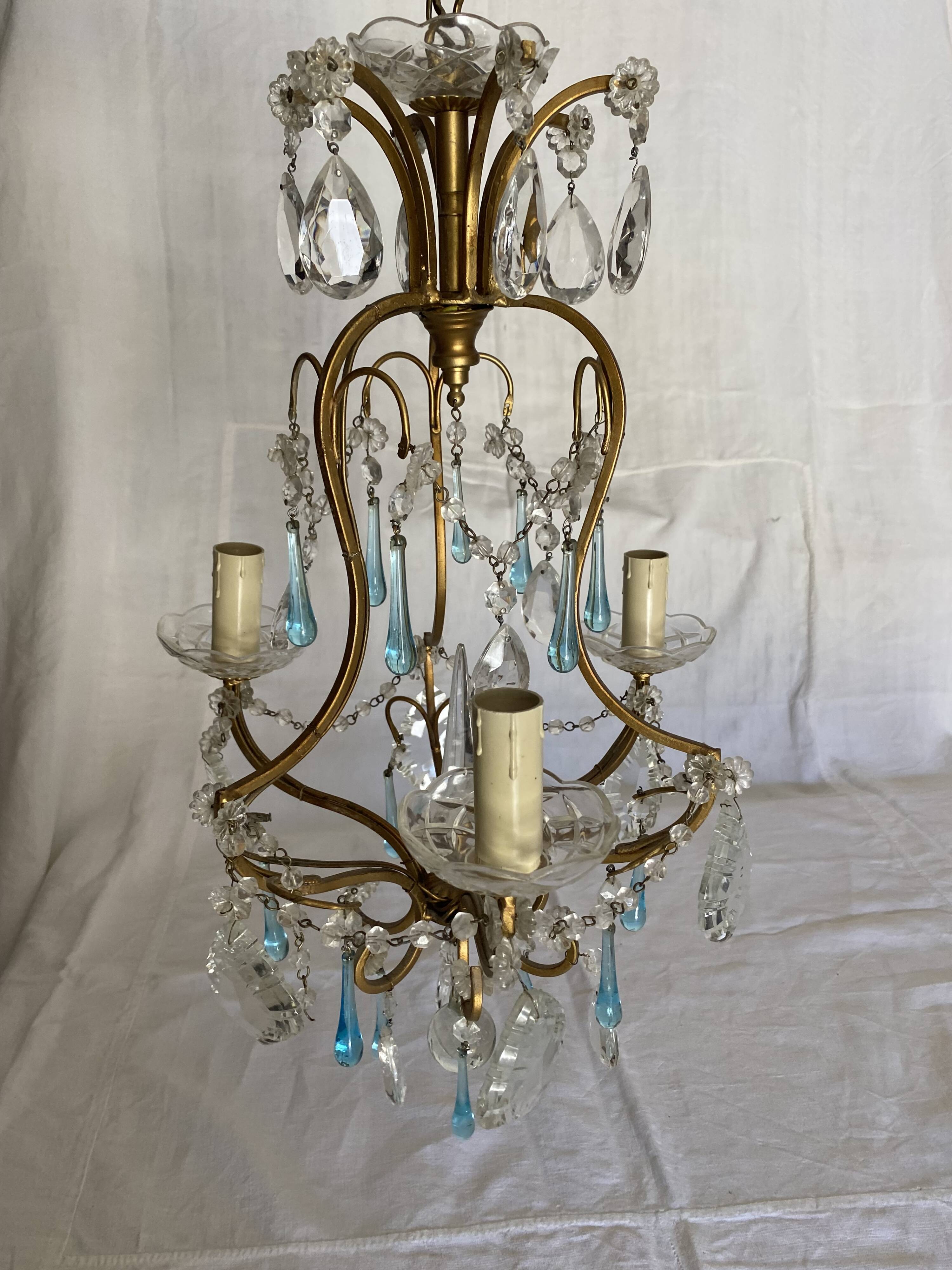 3-light bronze, crystal and Murano glass chandelier