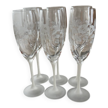 Set of 6 crystal champagne flutes Avon – Hummingbirds and hibiscus – V