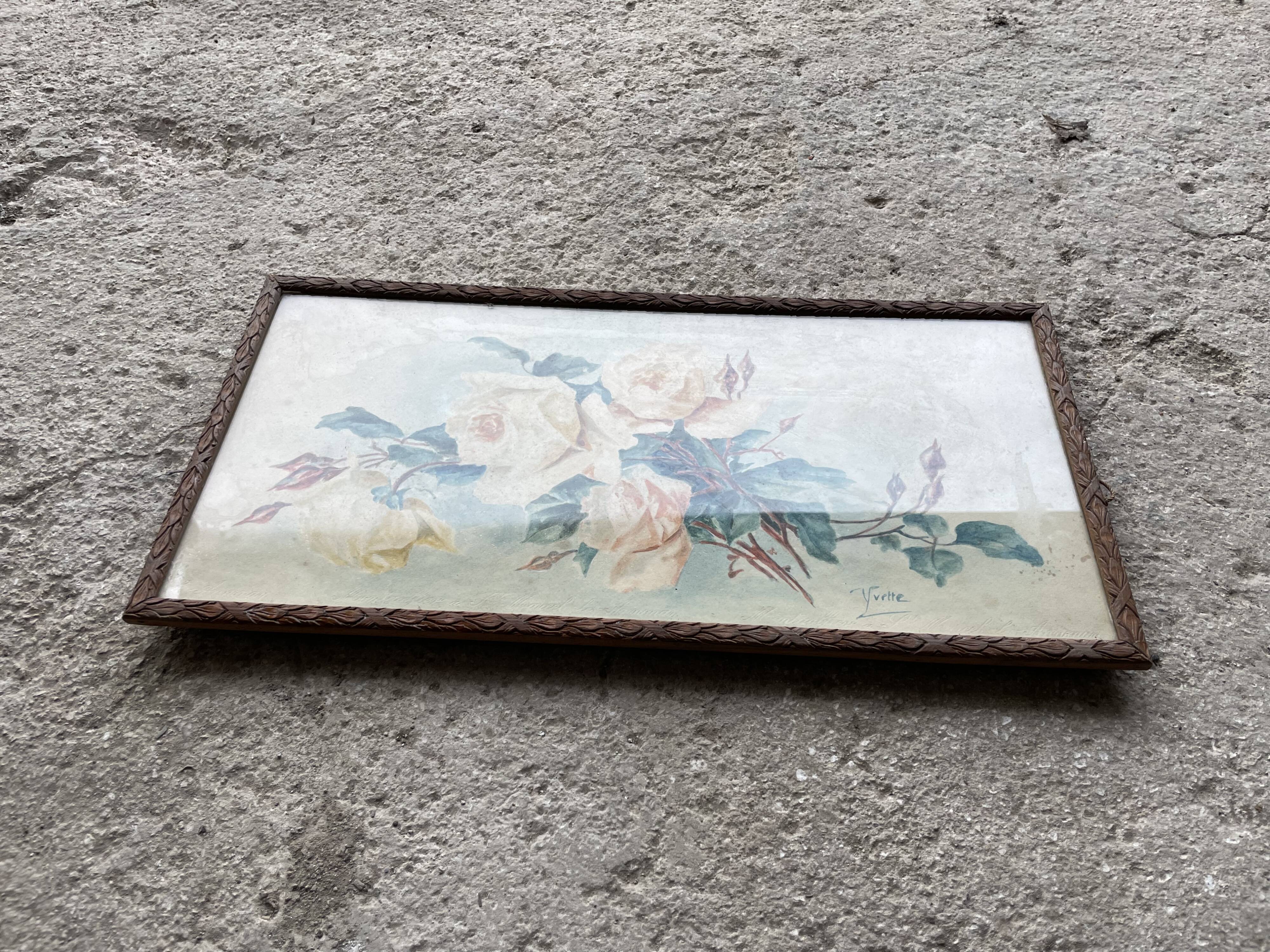 Old watercolor under glass