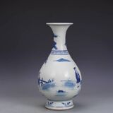 Qing kangxi style blue and white play chess jade pot spring bottle chinese palace gifts