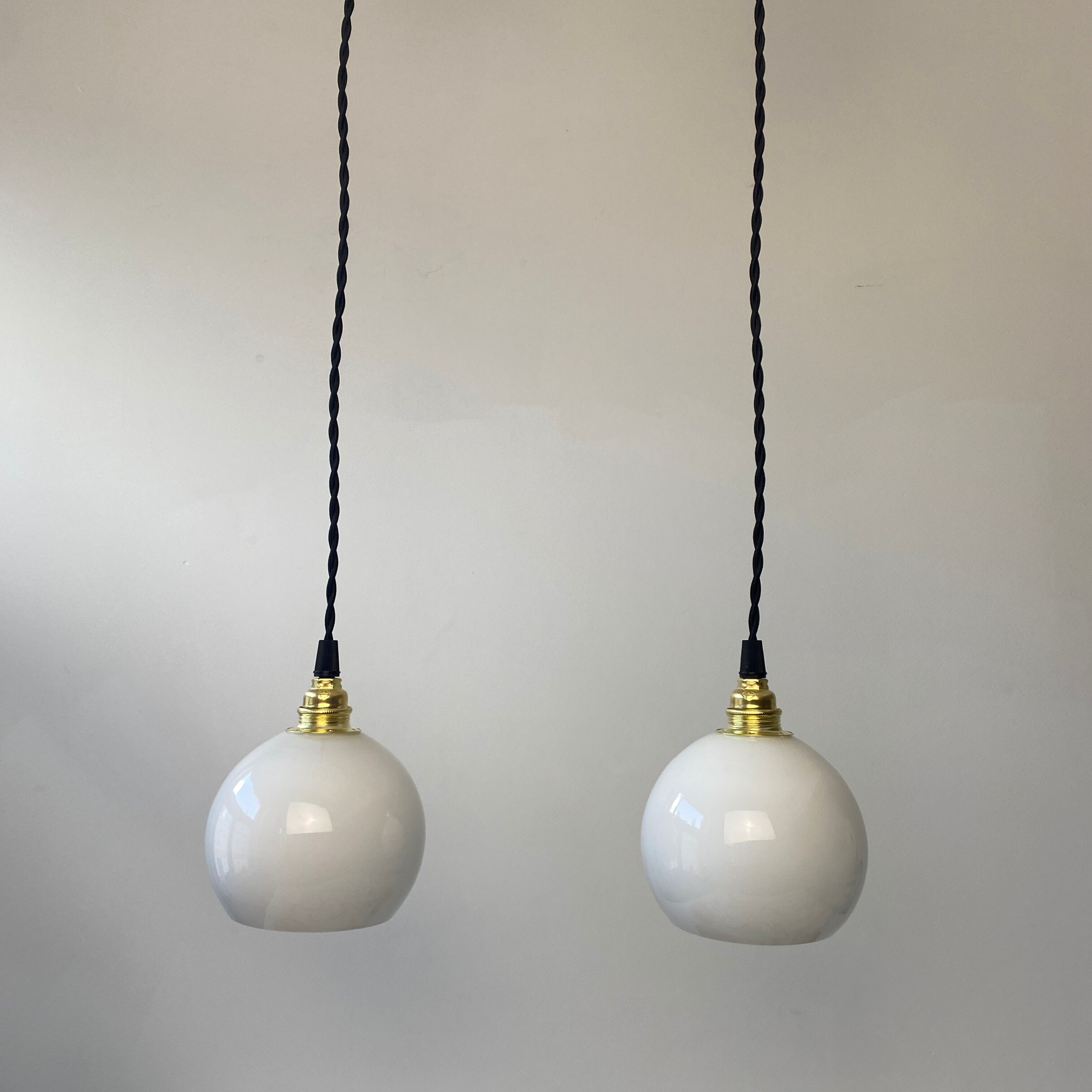 Pair of old opaline pendant lamps 10 cm vintage