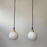 Pair of old opaline pendant lamps 10 cm vintage