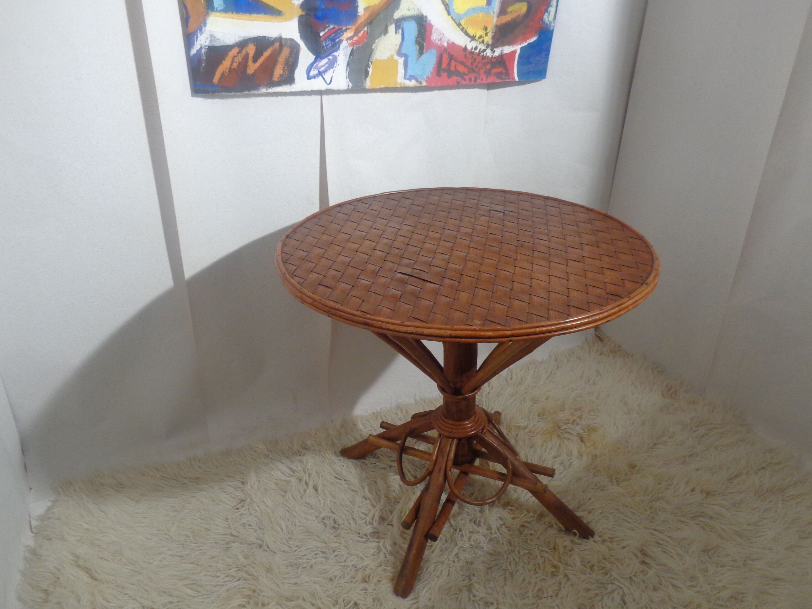 Rattan and braided chestnut table