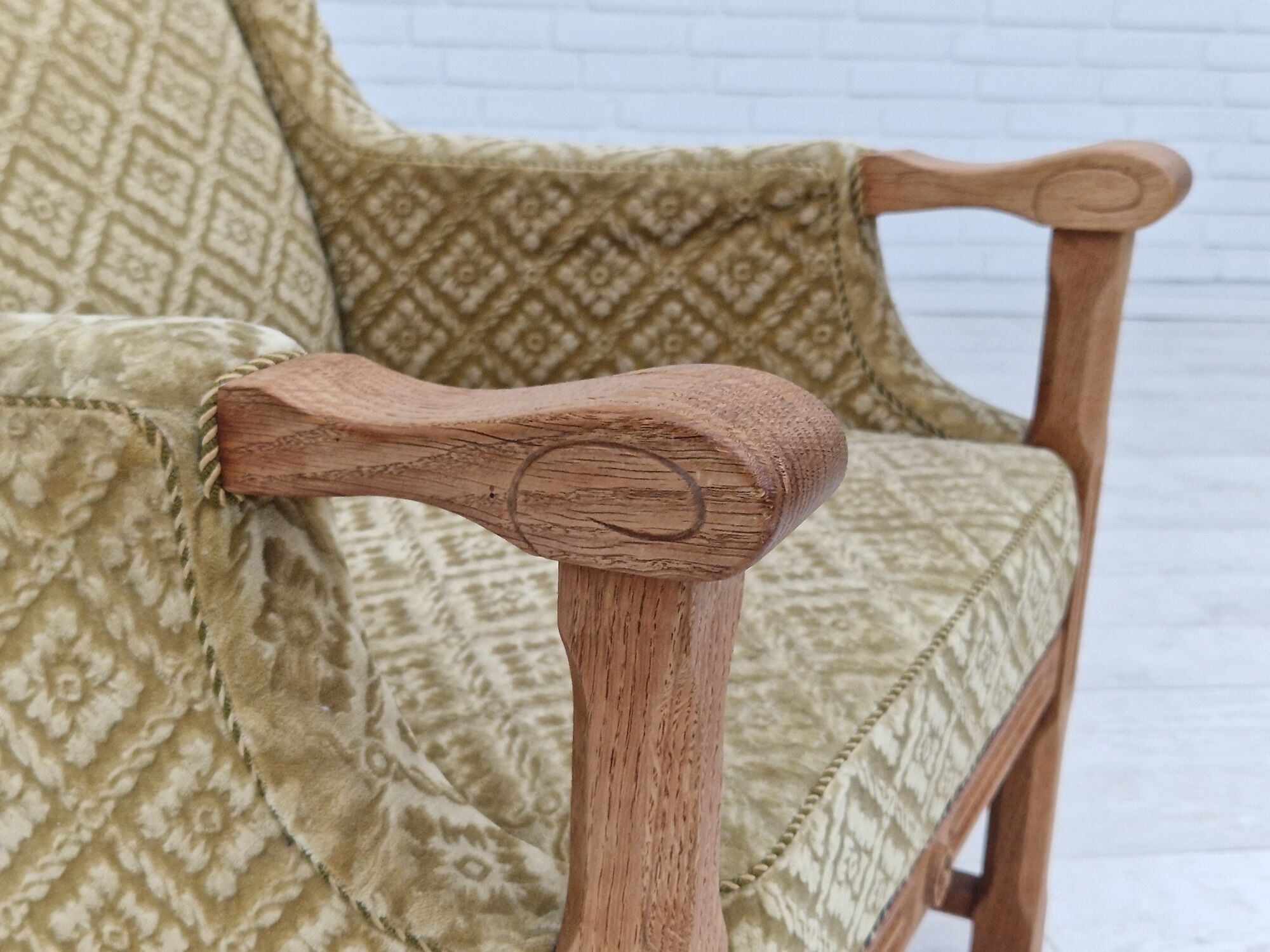 1960s, Danish design, lounge chair, furniture fabric, oak wood
